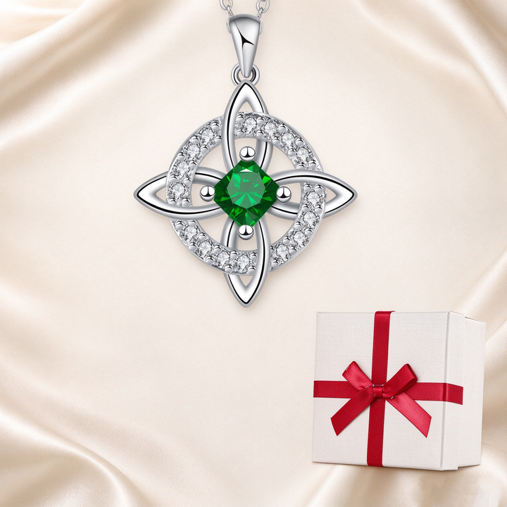 Celtic Knot Halo Birthstone Pendant Necklace