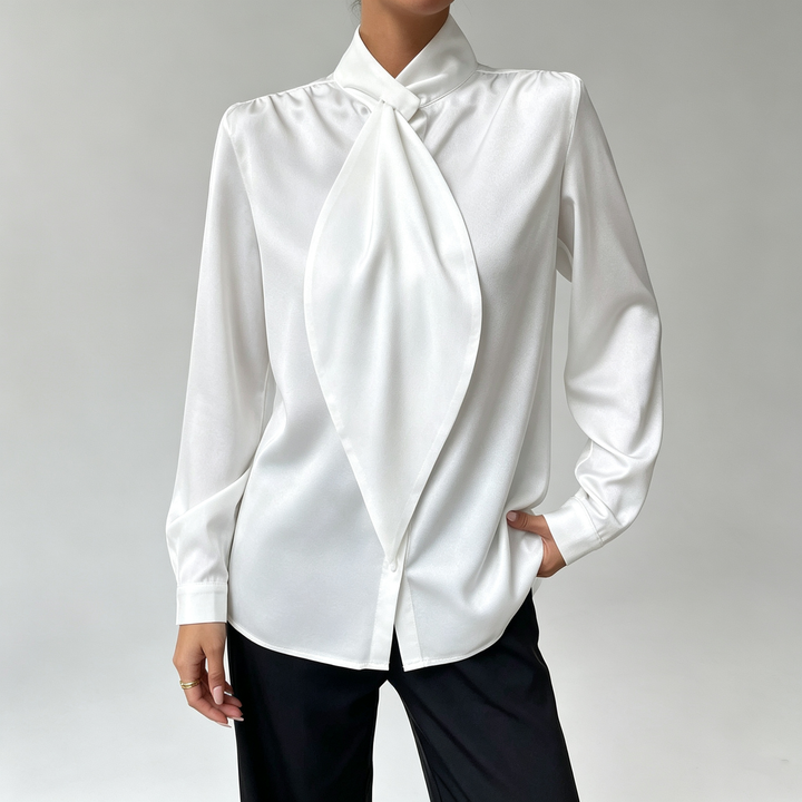 The Elara Draped Tie Neck Blouse