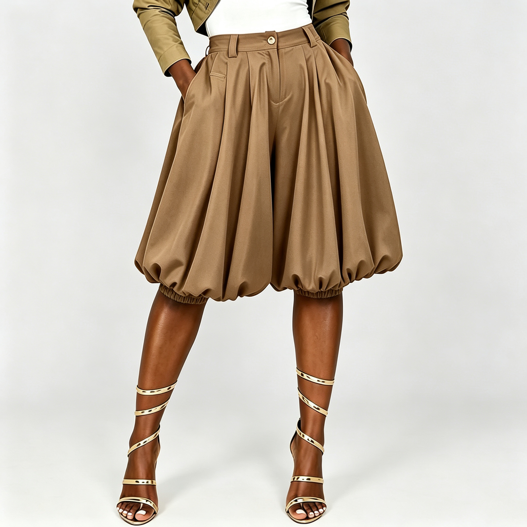 The Elara Bubble-Hem Pleated Shorts