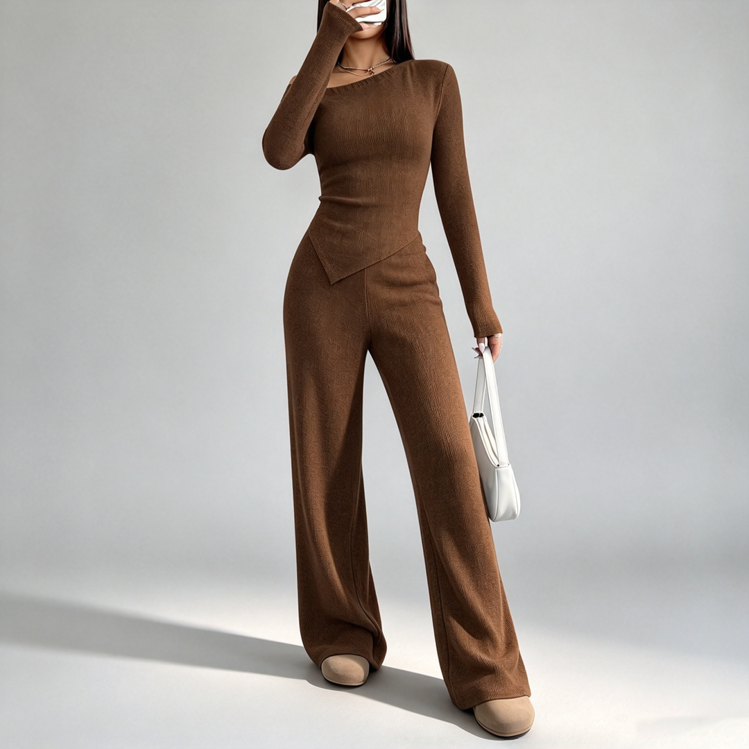The Elara Asymmetric Ribbed Wide-Leg Set