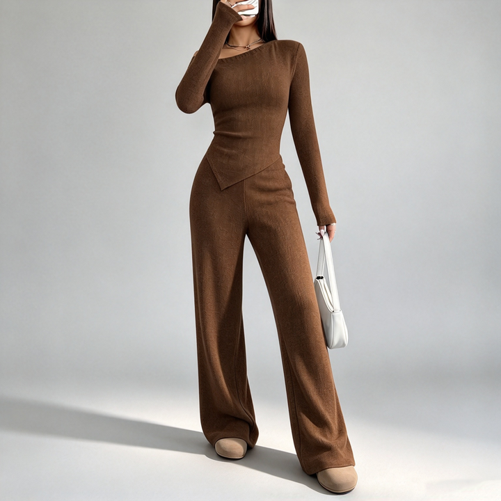 The Elara Asymmetric Ribbed Wide-Leg Set