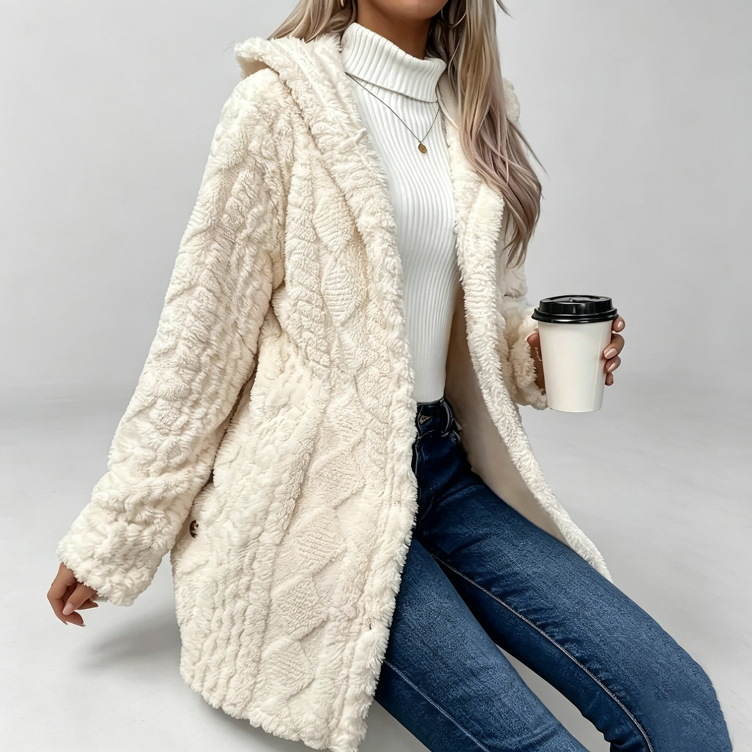 The Elara Sherpa Hooded Button Coat
