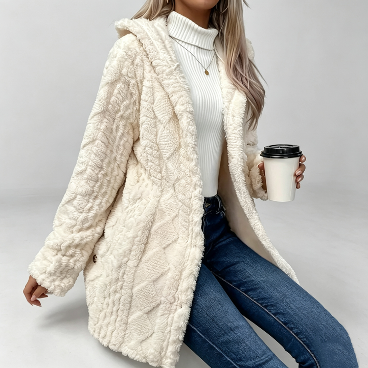 The Elara Sherpa Hooded Button Coat