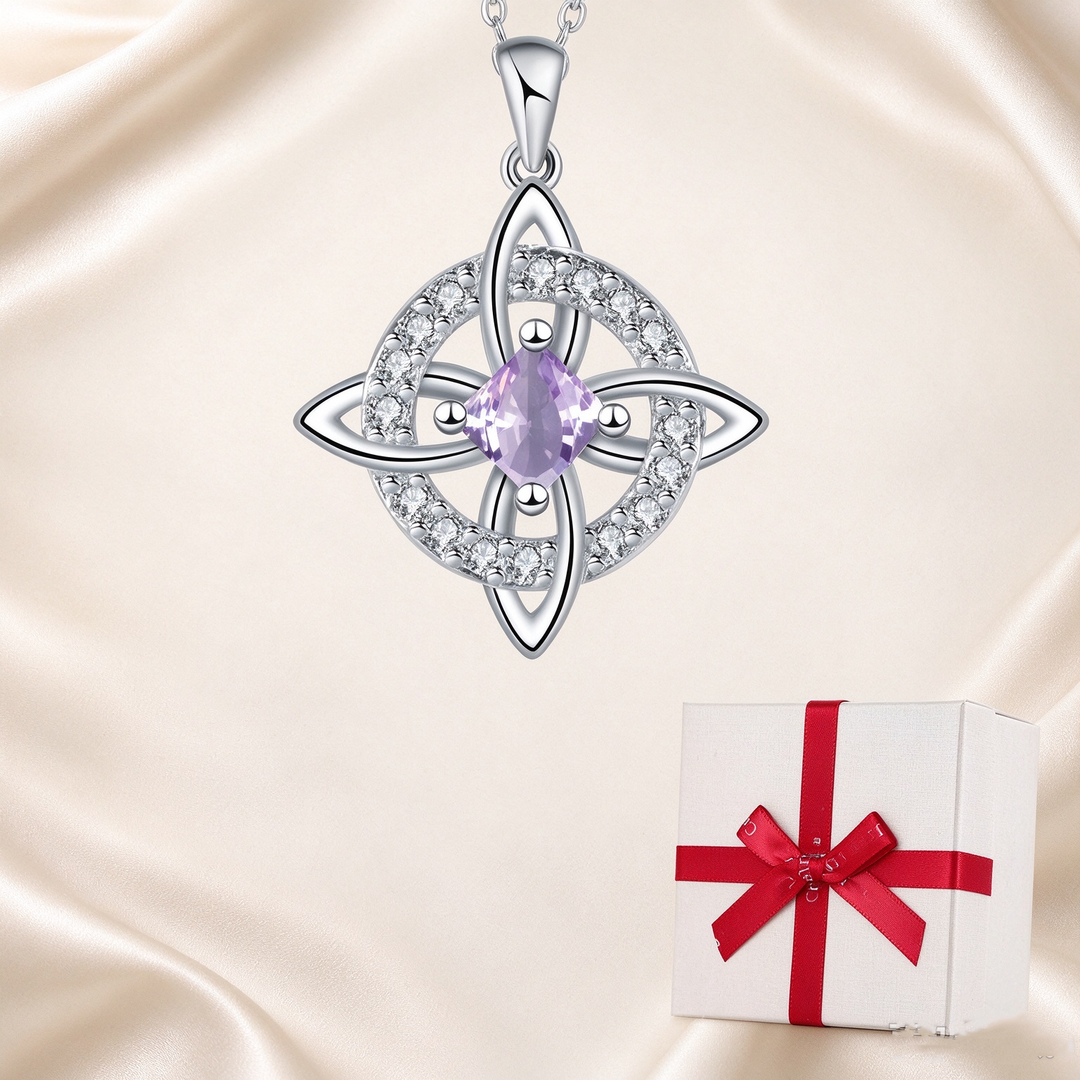 Celtic Knot Halo Birthstone Pendant Necklace