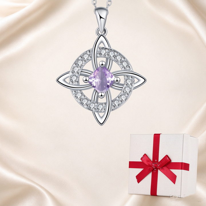 Celtic Knot Halo Birthstone Pendant Necklace