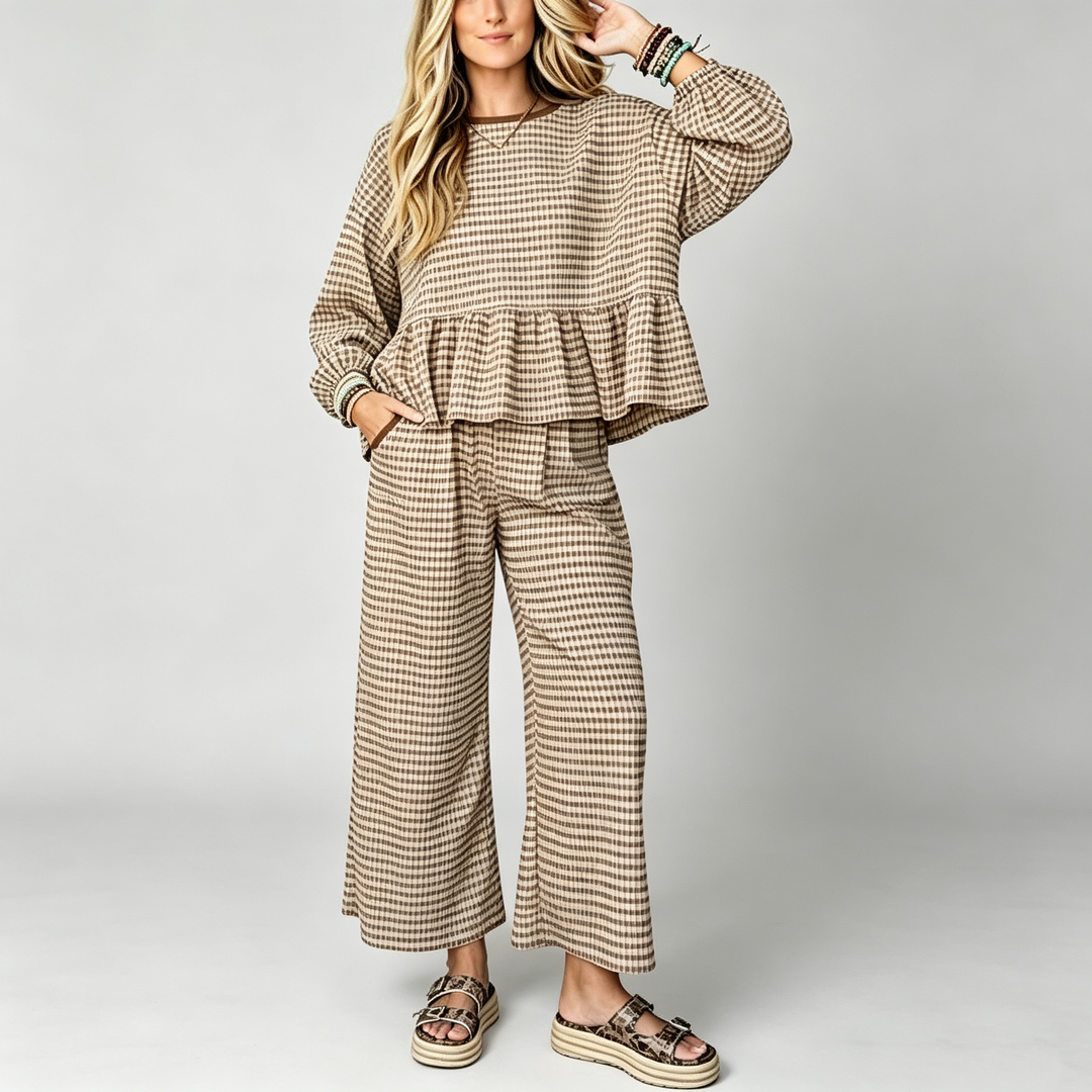The Elara Gingham Ruffle Lounge Set