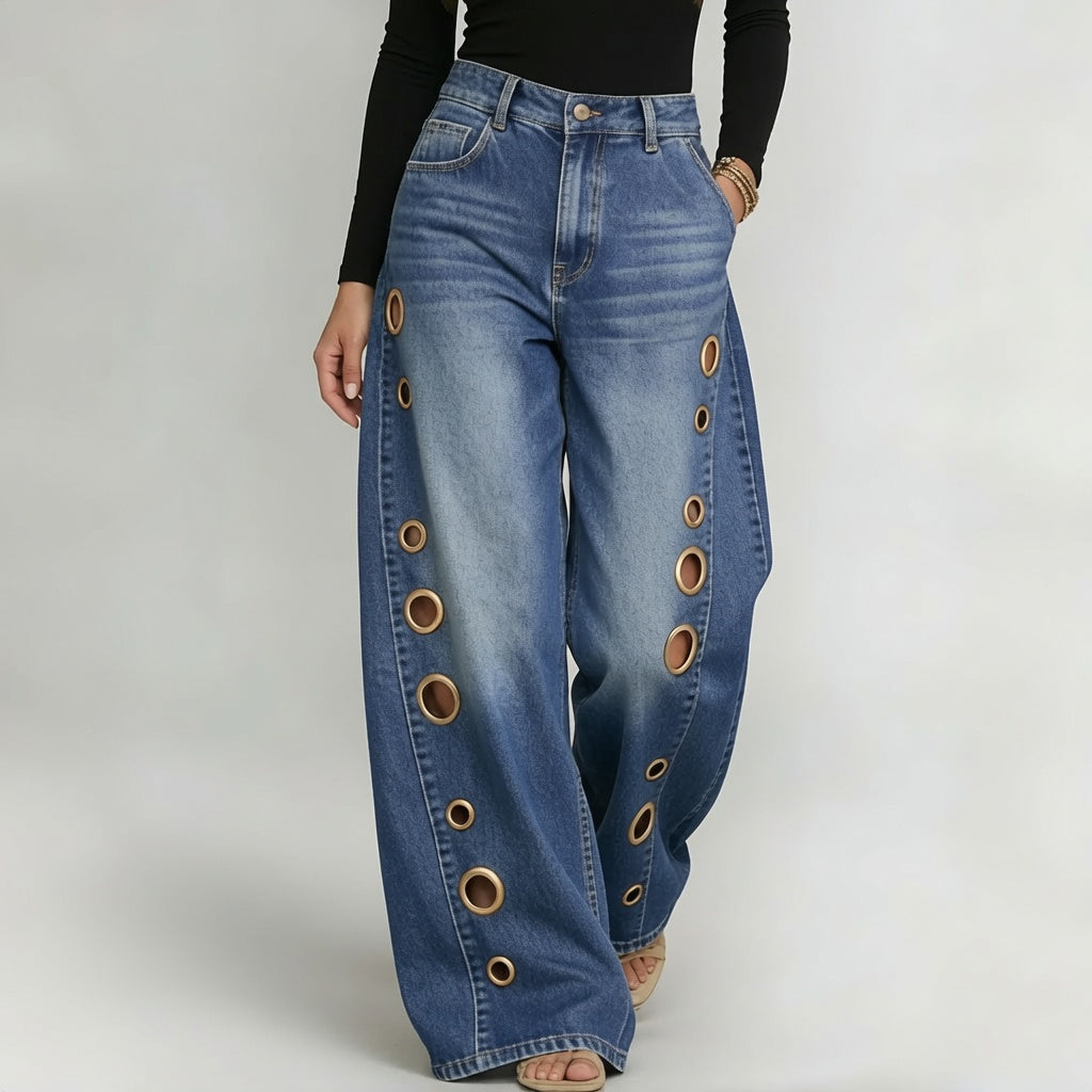 The Elara Metal Eyelet Wide-Leg Jeans