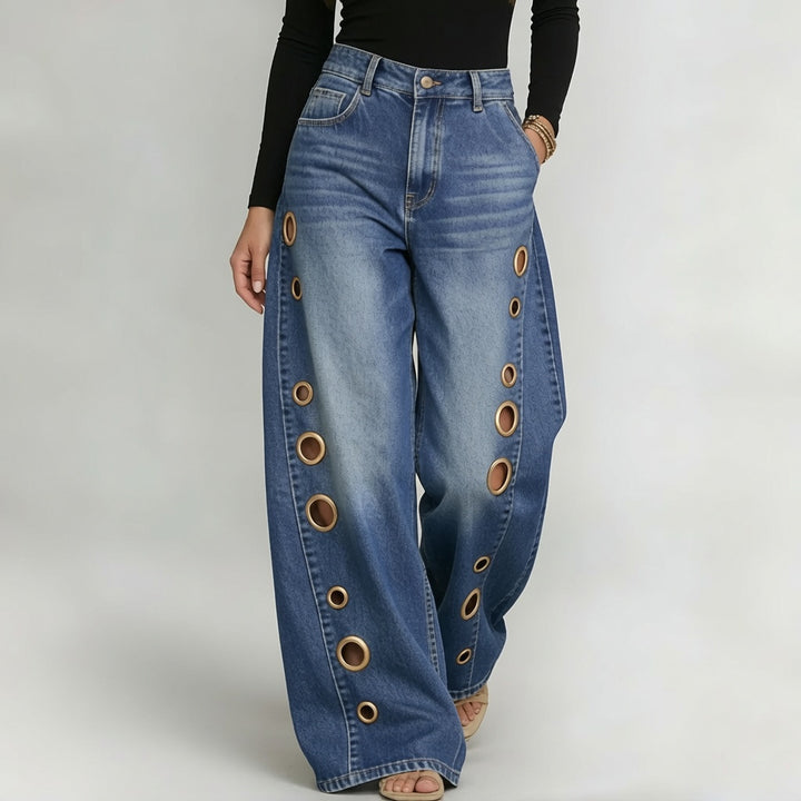 The Elara Metal Eyelet Wide-Leg Jeans