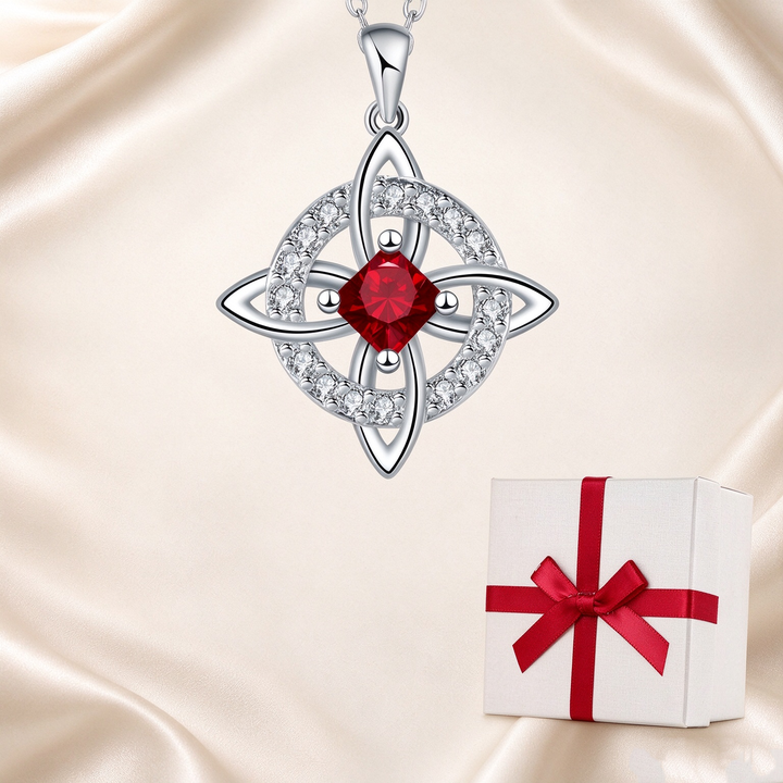Celtic Knot Halo Birthstone Pendant Necklace