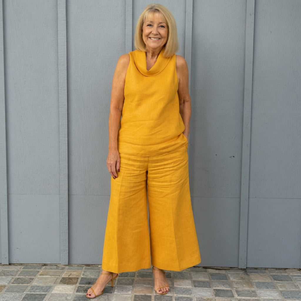 The Elara Cowl Neck Linen Two-Piece Set