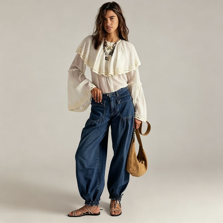 The Elara Drawstring-Cuff Denim Pants
