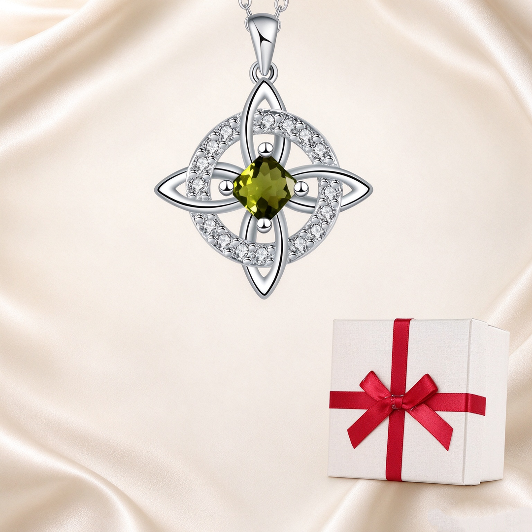 Celtic Knot Halo Birthstone Pendant Necklace