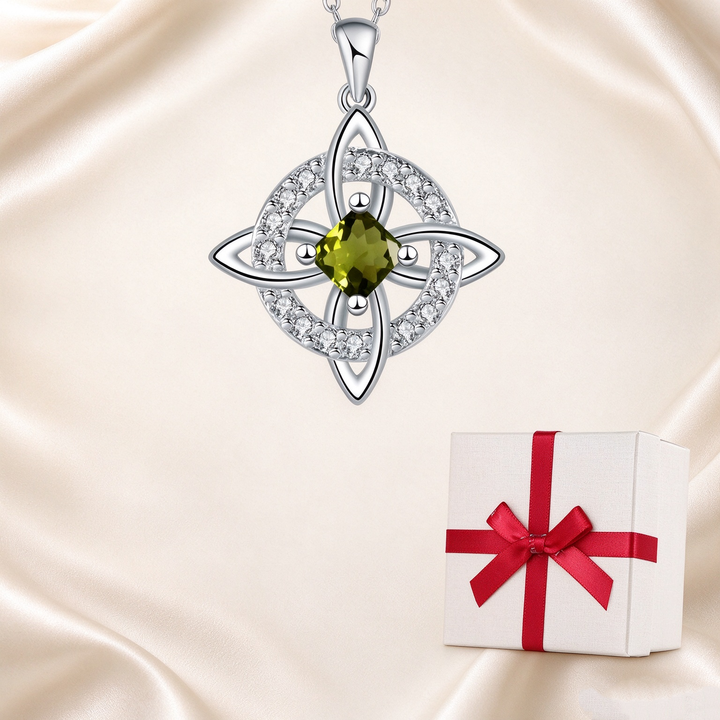 Celtic Knot Halo Birthstone Pendant Necklace
