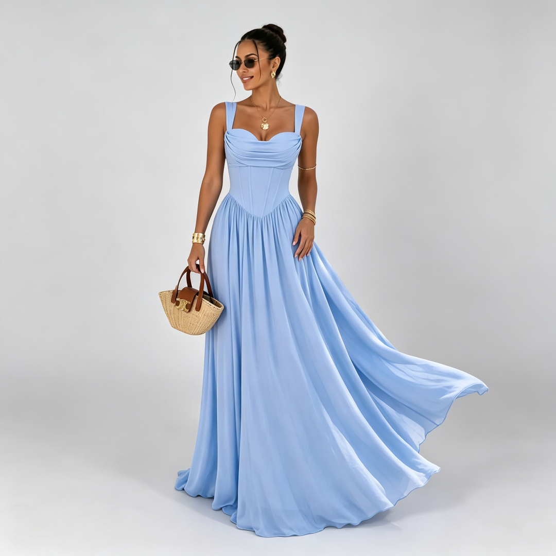 The Elara Faux-Corset Cowl Maxi Dress