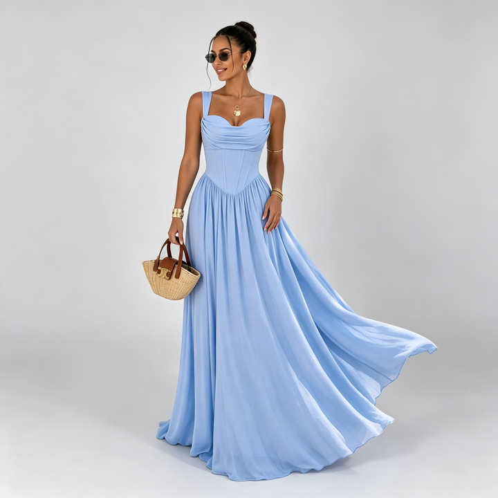 The Elara Faux-Corset Cowl Maxi Dress