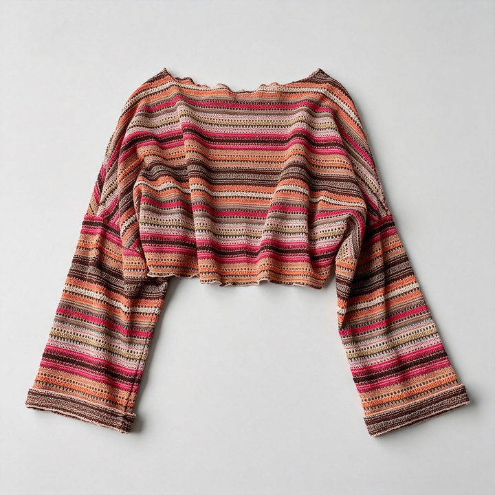 The Elara Striped Flare-Sleeve Knit Top