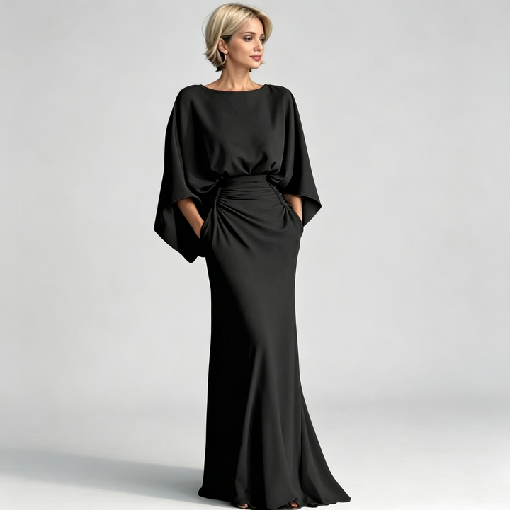The Elara Draped Batwing Ruched Maxi Gown