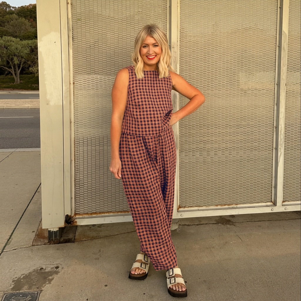 The Elara Plus Size Relaxed Check Tank &amp; Pant Set