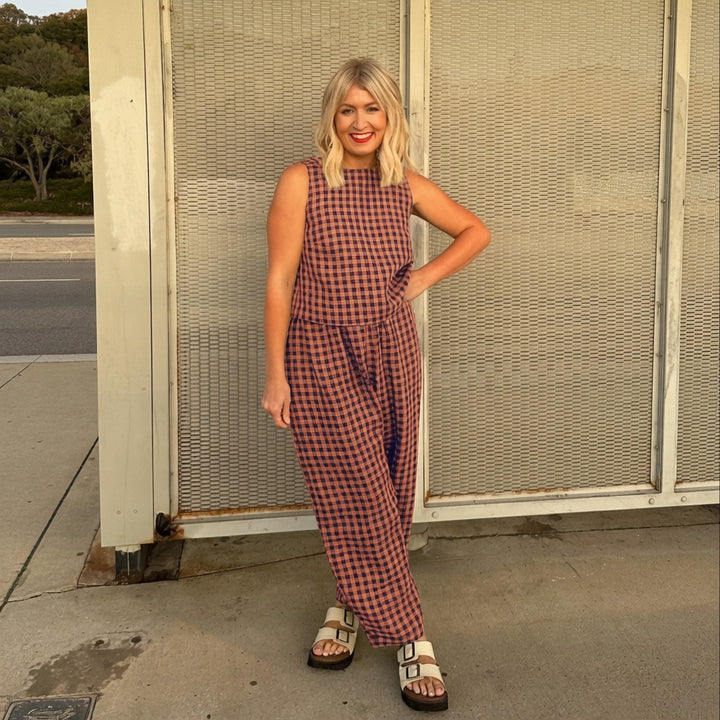 The Elara Plus Size Relaxed Check Tank &amp; Pant Set