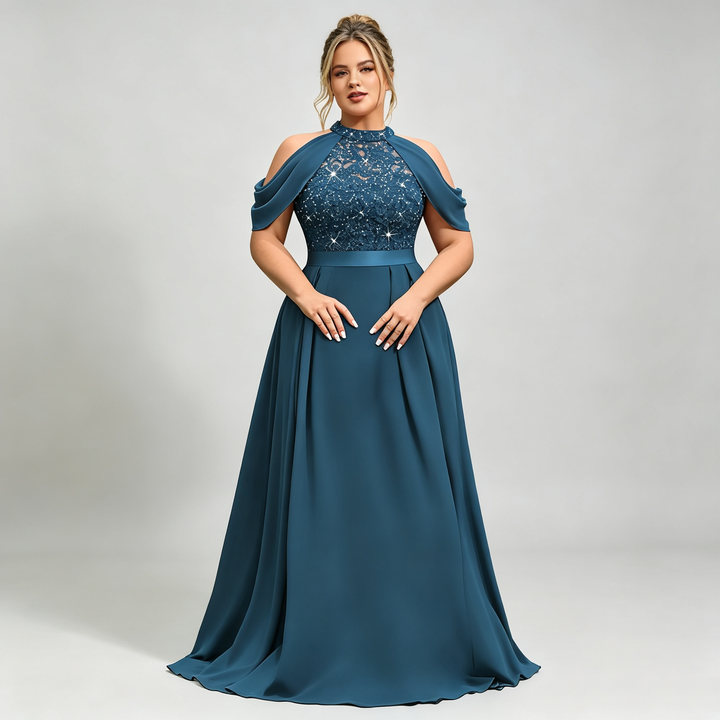 The Elara Sequin Capelet Gown