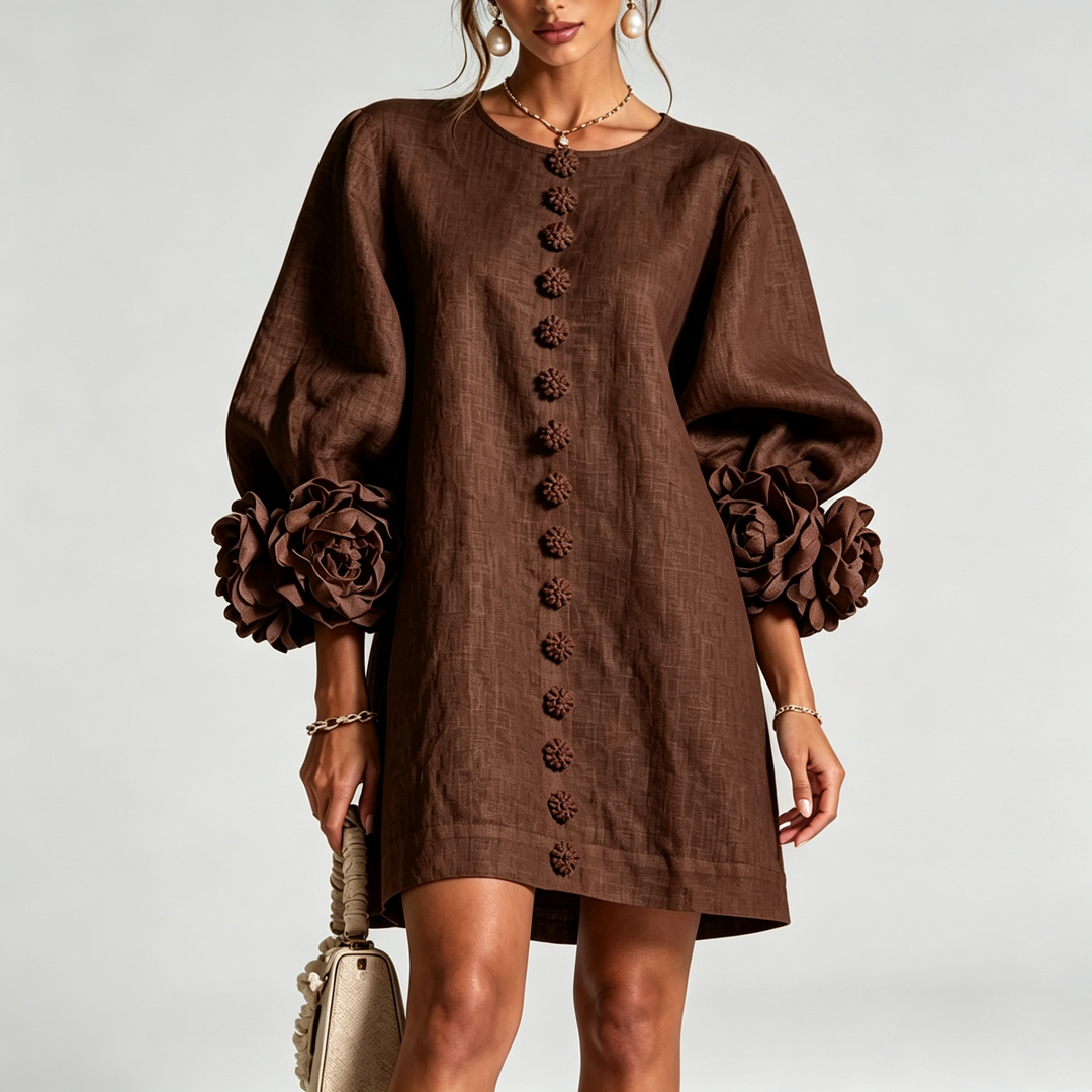 The Elara Sculpted Rose Cuff Mini Dress