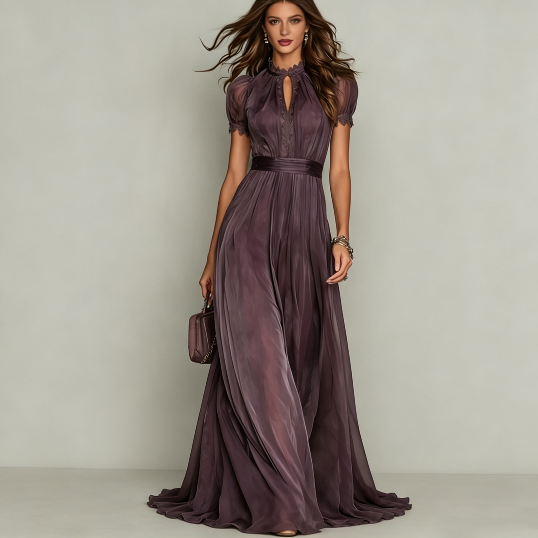 The Elara Keyhole Lace-Trim Maxi Dress