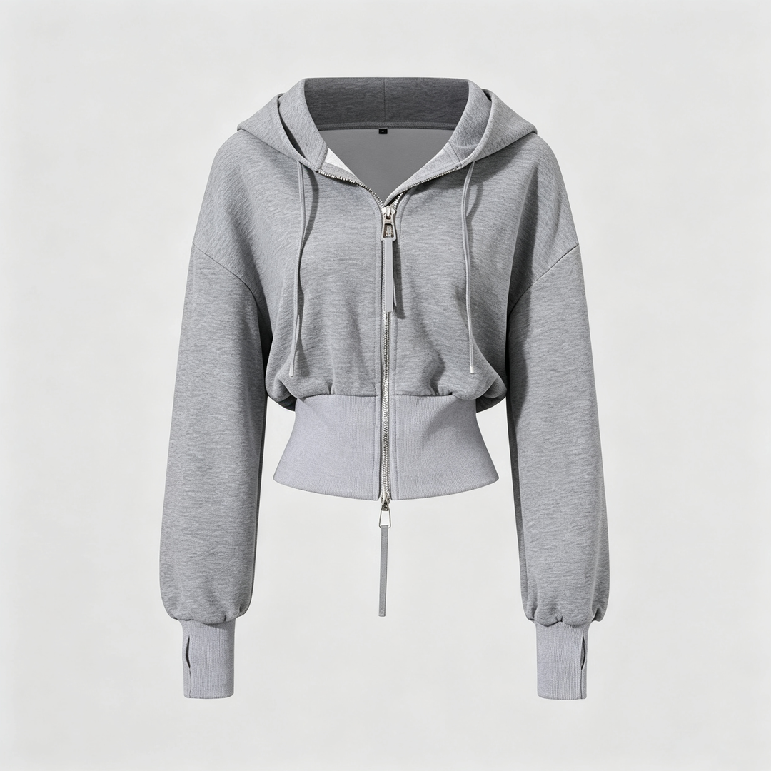The Elara Double-Zip Cropped Hoodie