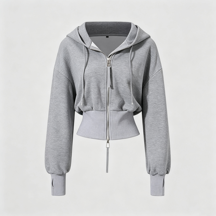 The Elara Double-Zip Cropped Hoodie