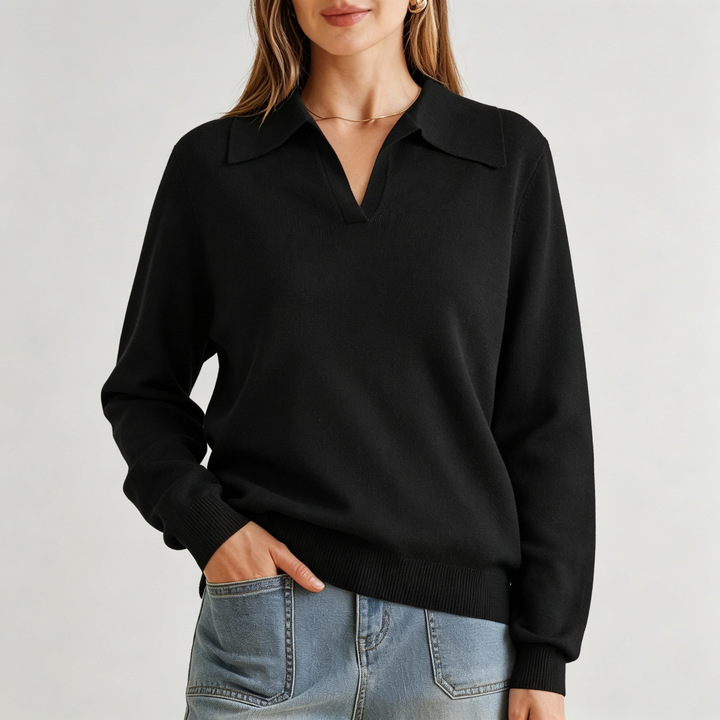 The Elara Collared V-Neck Knit Sweater