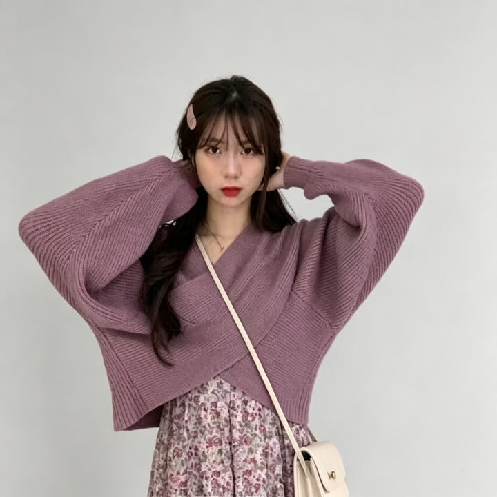 The Elara Wrap V-Neck Ribbed Knit Sweater