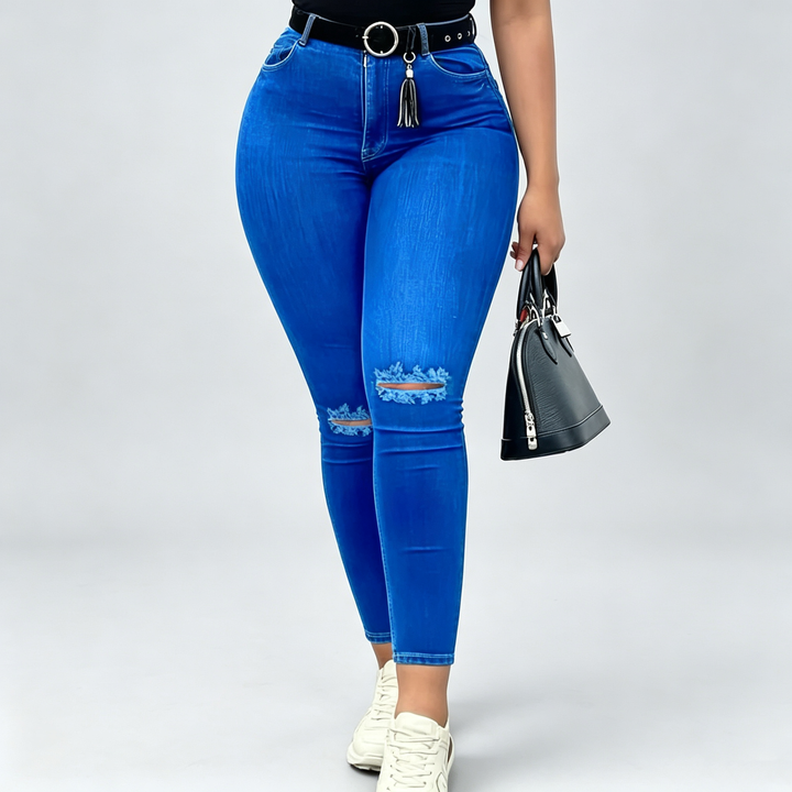 The Elara Lace-Up Distressed Skinny Jeans