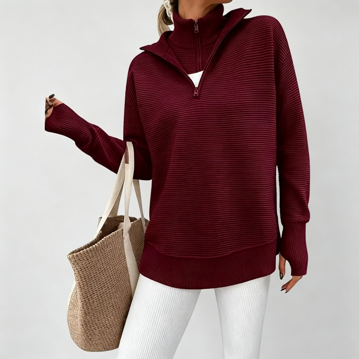 The Elara Quarter-Zip Ribbed Knit Sweater