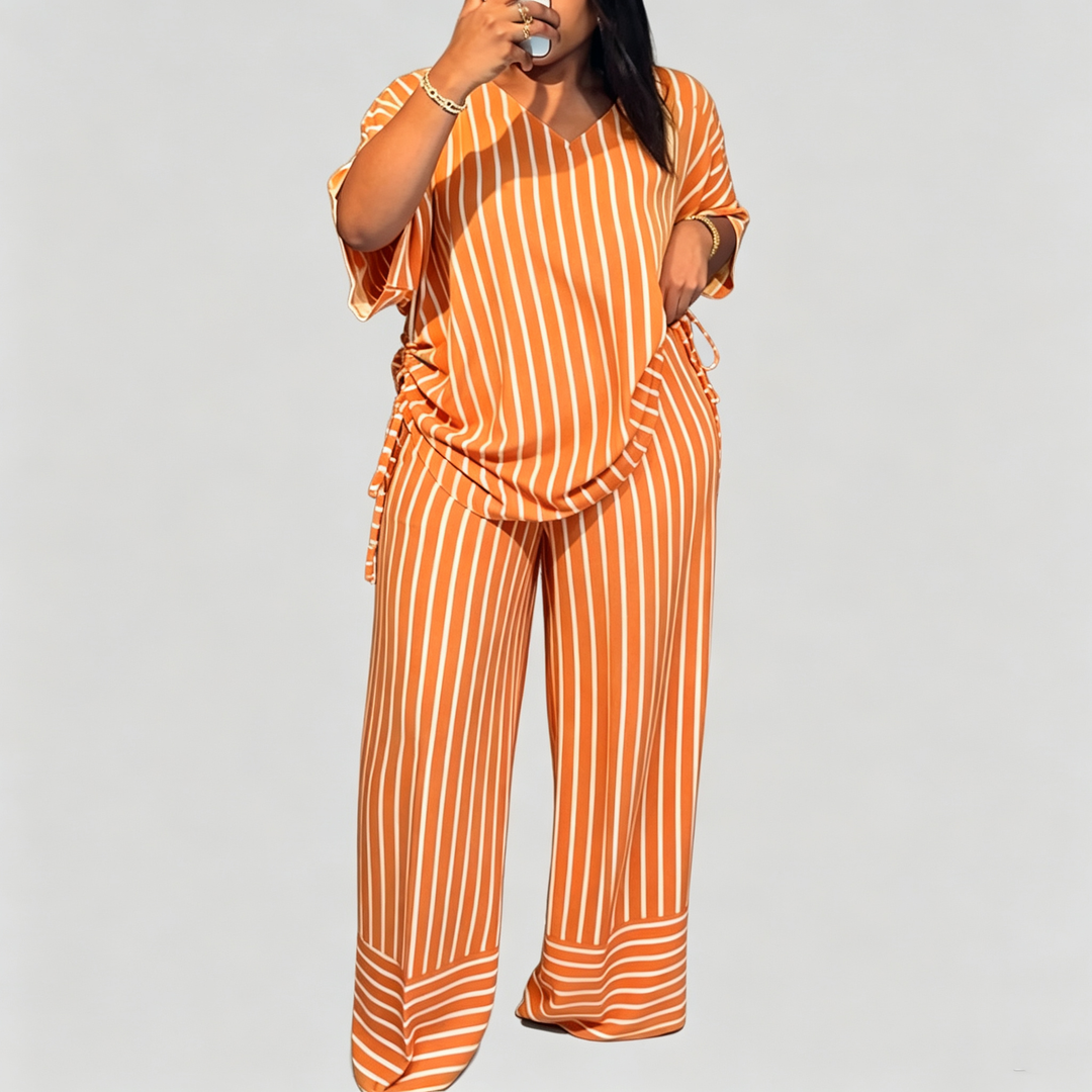 The Elara Breezy Stripe Wide-Leg Set
