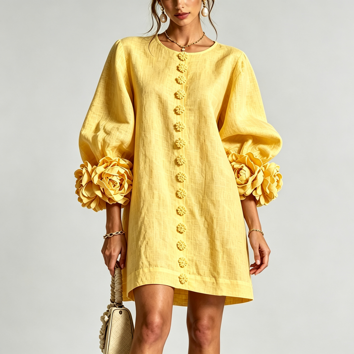 The Elara Sculpted Rose Cuff Mini Dress