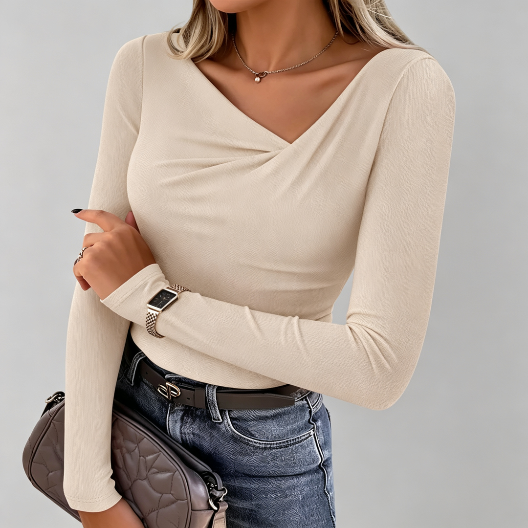 The Elara Asymmetric Draped V-Neck Top