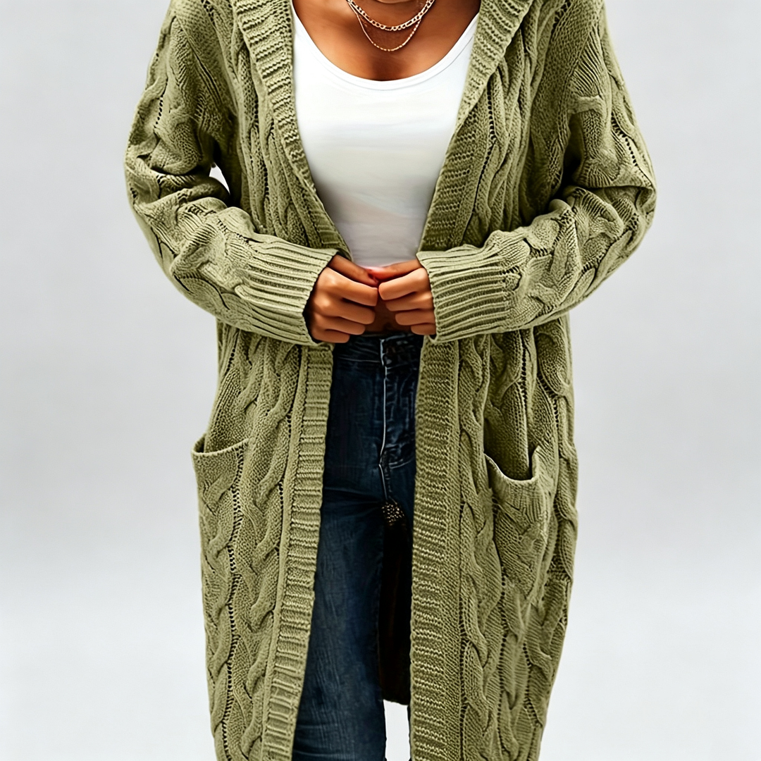 The Elara Cable-Knit Hooded Cardigan