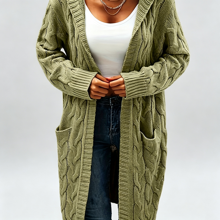 The Elara Cable-Knit Hooded Cardigan