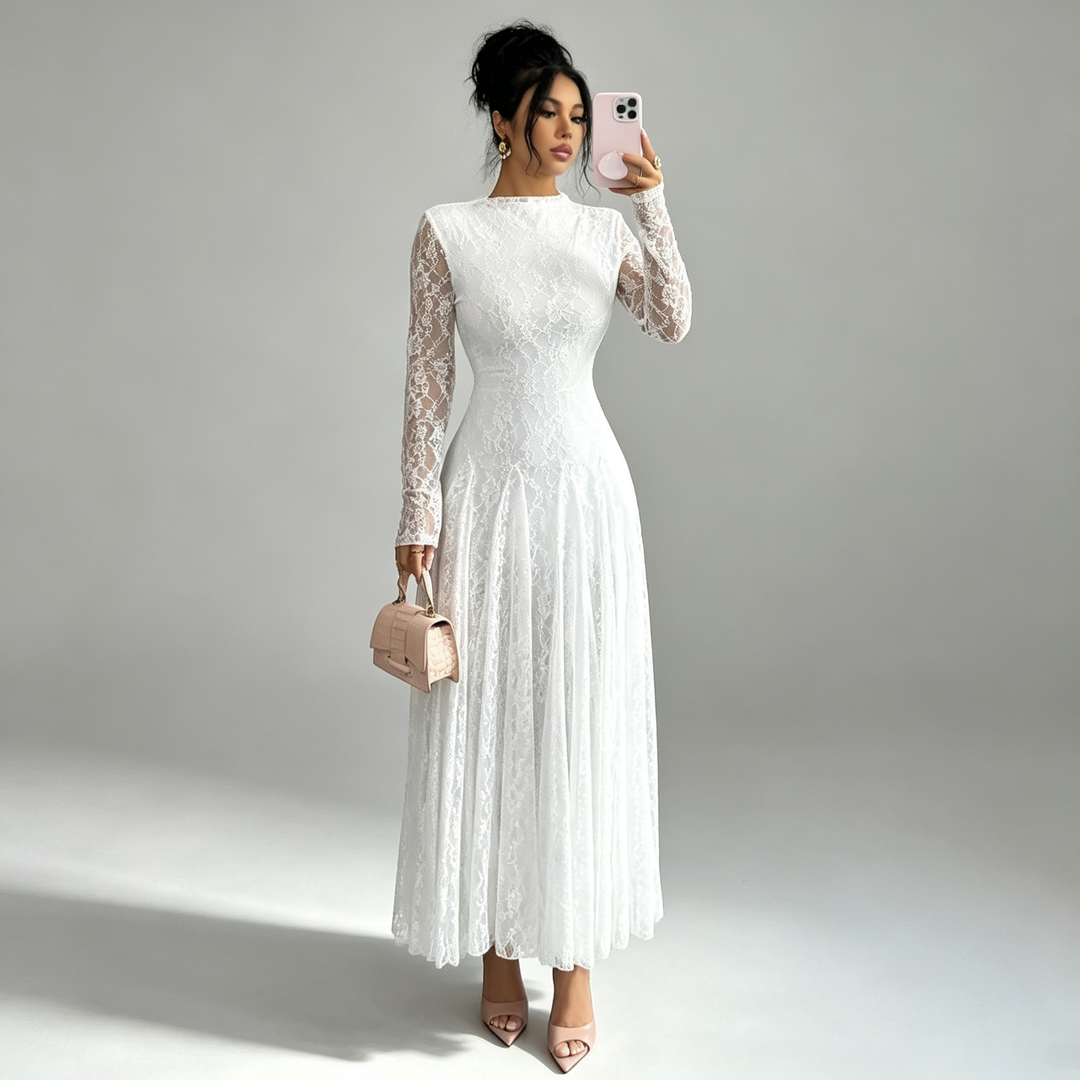 The Elara Lace Mock-Neck Maxi Dress