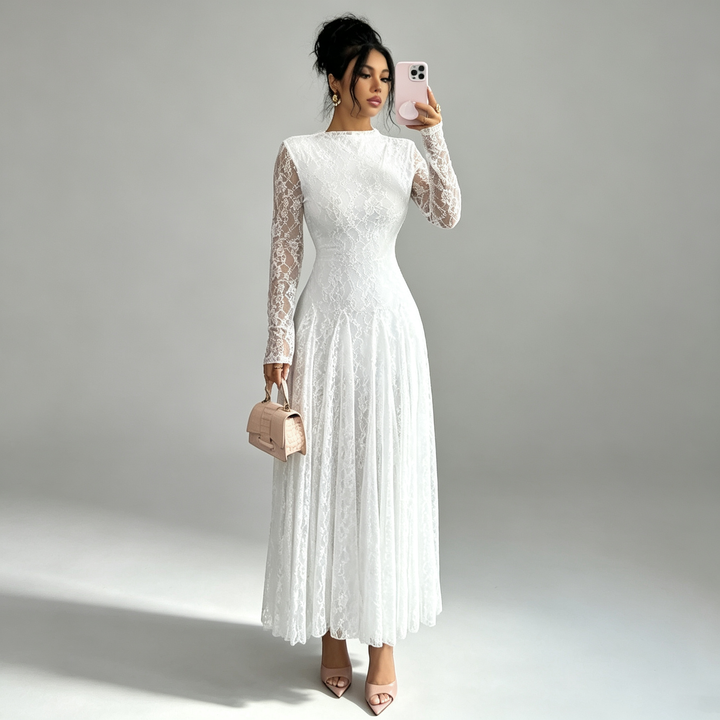 The Elara Lace Mock-Neck Maxi Dress