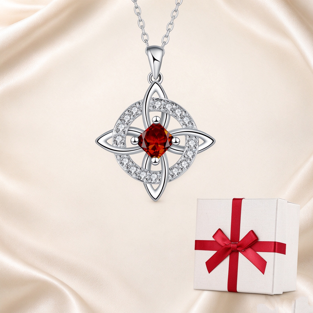 Celtic Knot Halo Birthstone Pendant Necklace
