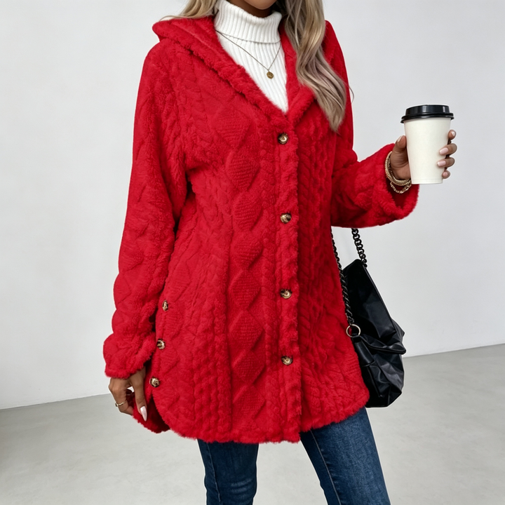 The Elara Sherpa Hooded Button Coat