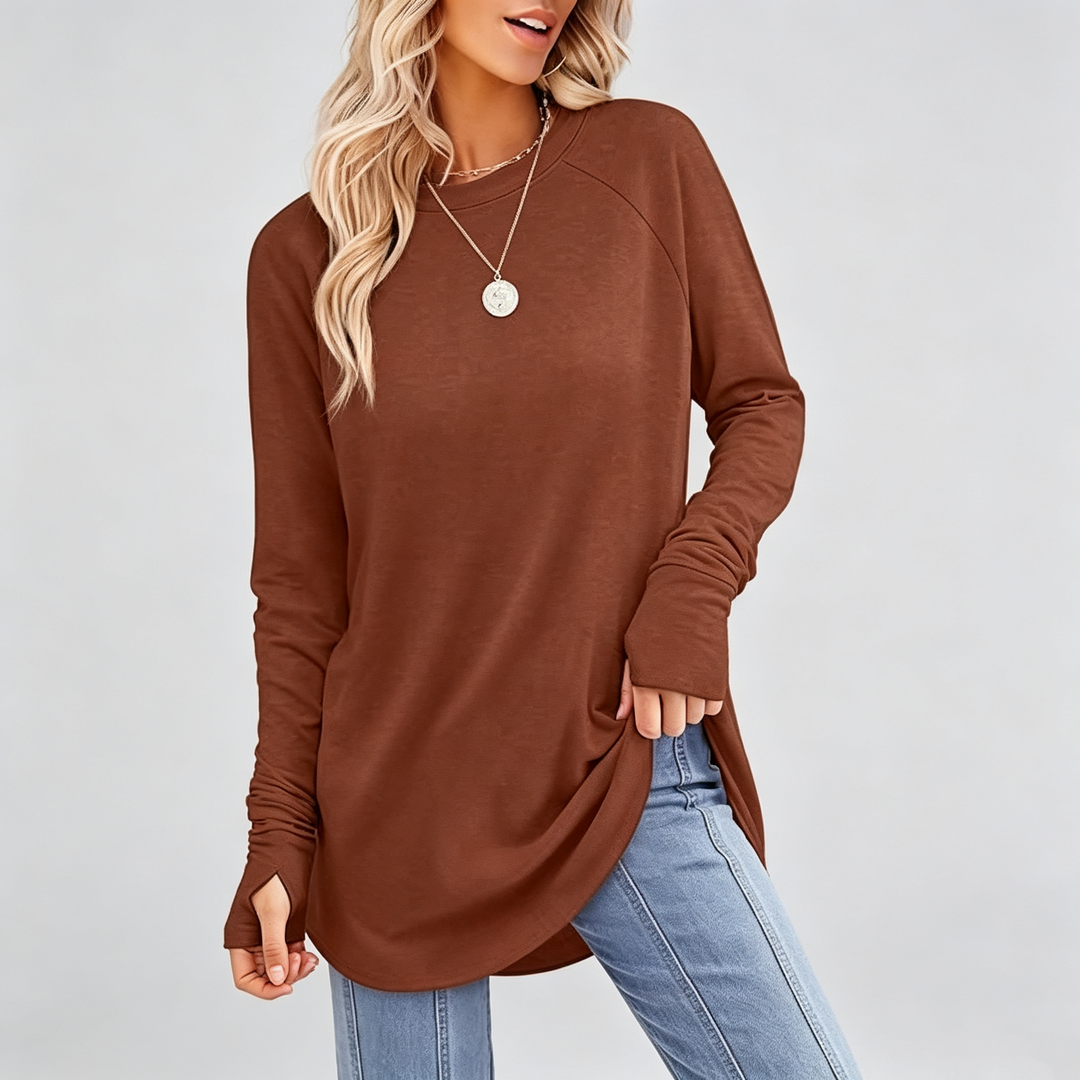 The Elara Thumbhole Curved-Hem Tunic Top