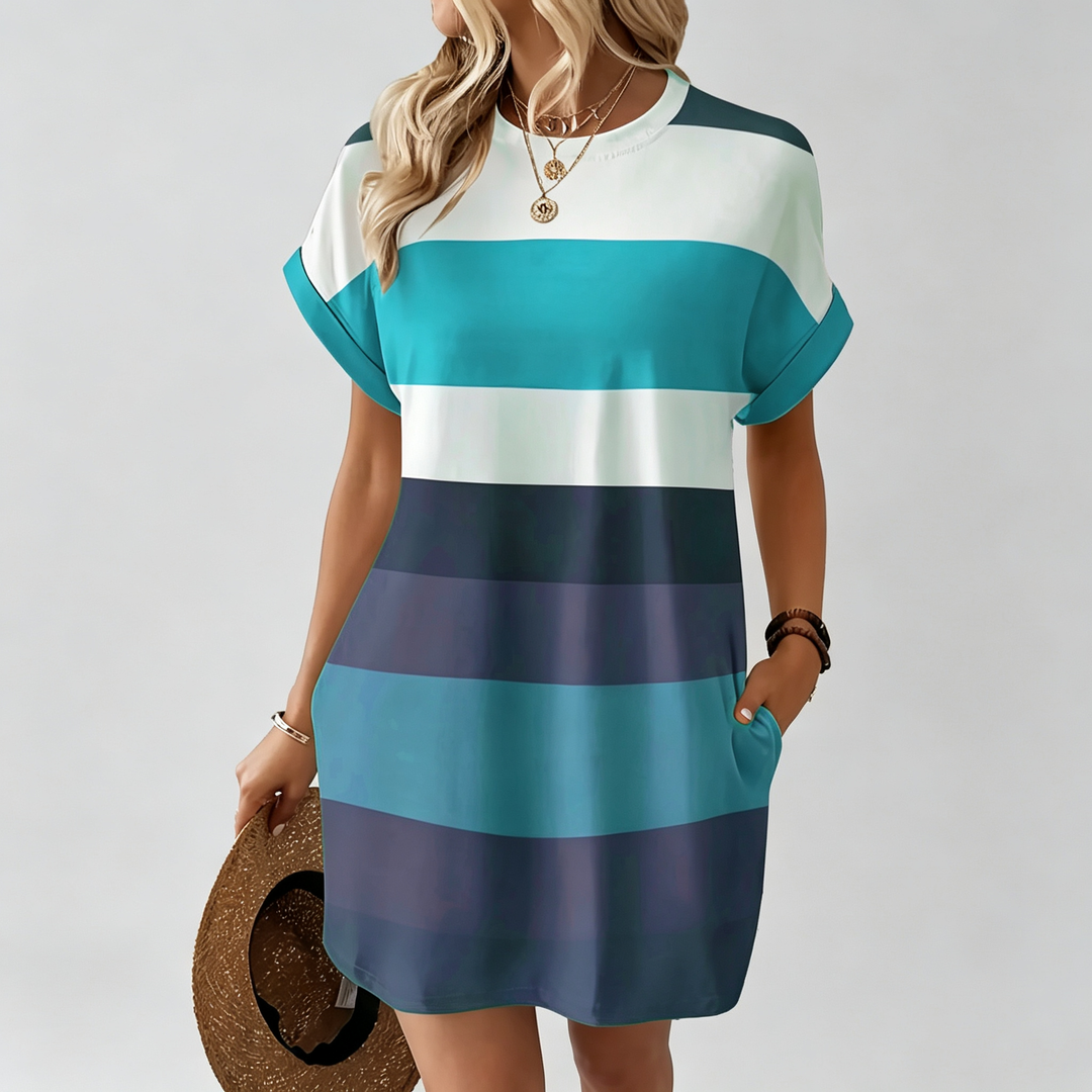 The Elara Striped Tee Dress