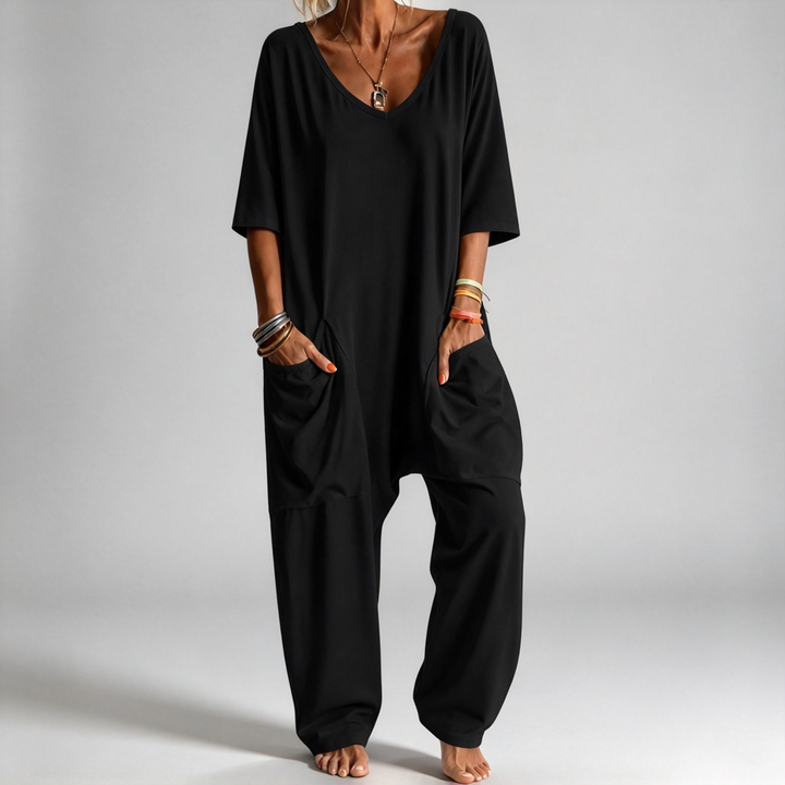 The Elara Relaxed V-Neck Pocket Jumpsuit