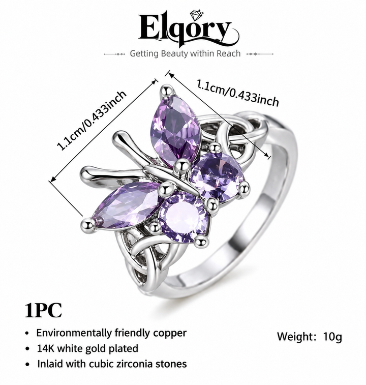 Purple CZ Celtic Butterfly Ring