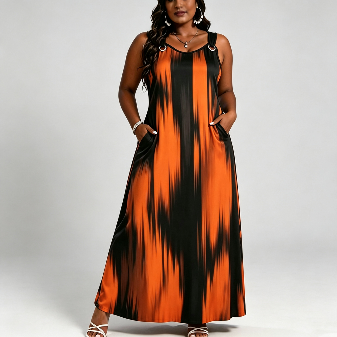 The Elara O-Ring Brushstroke Maxi Dress
