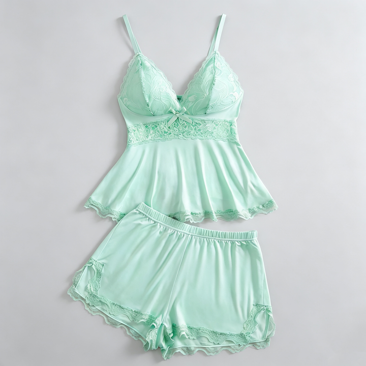 The Elara Lace Bow Cami Shorts Set