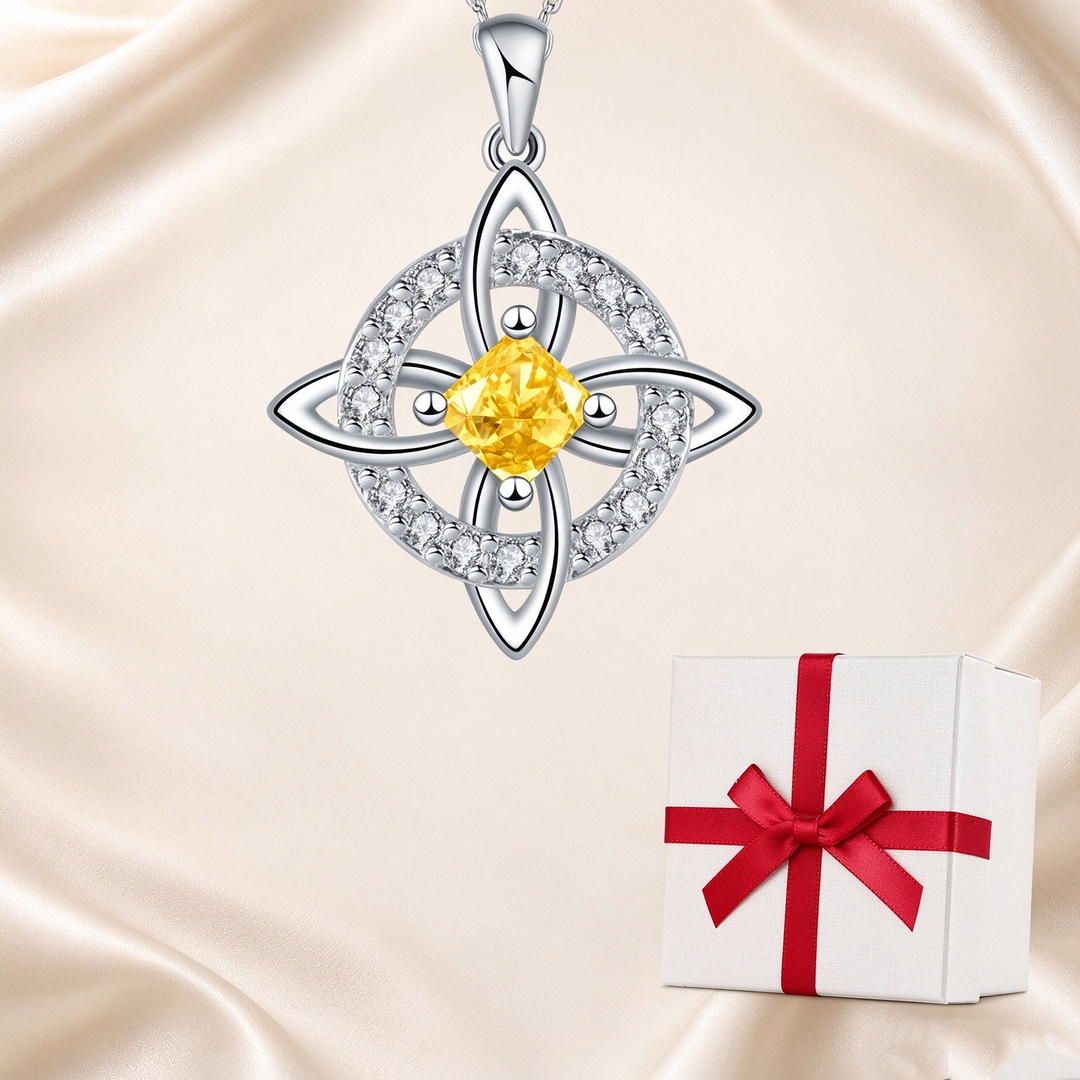 Celtic Knot Halo Birthstone Pendant Necklace