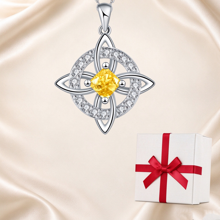 Celtic Knot Halo Birthstone Pendant Necklace