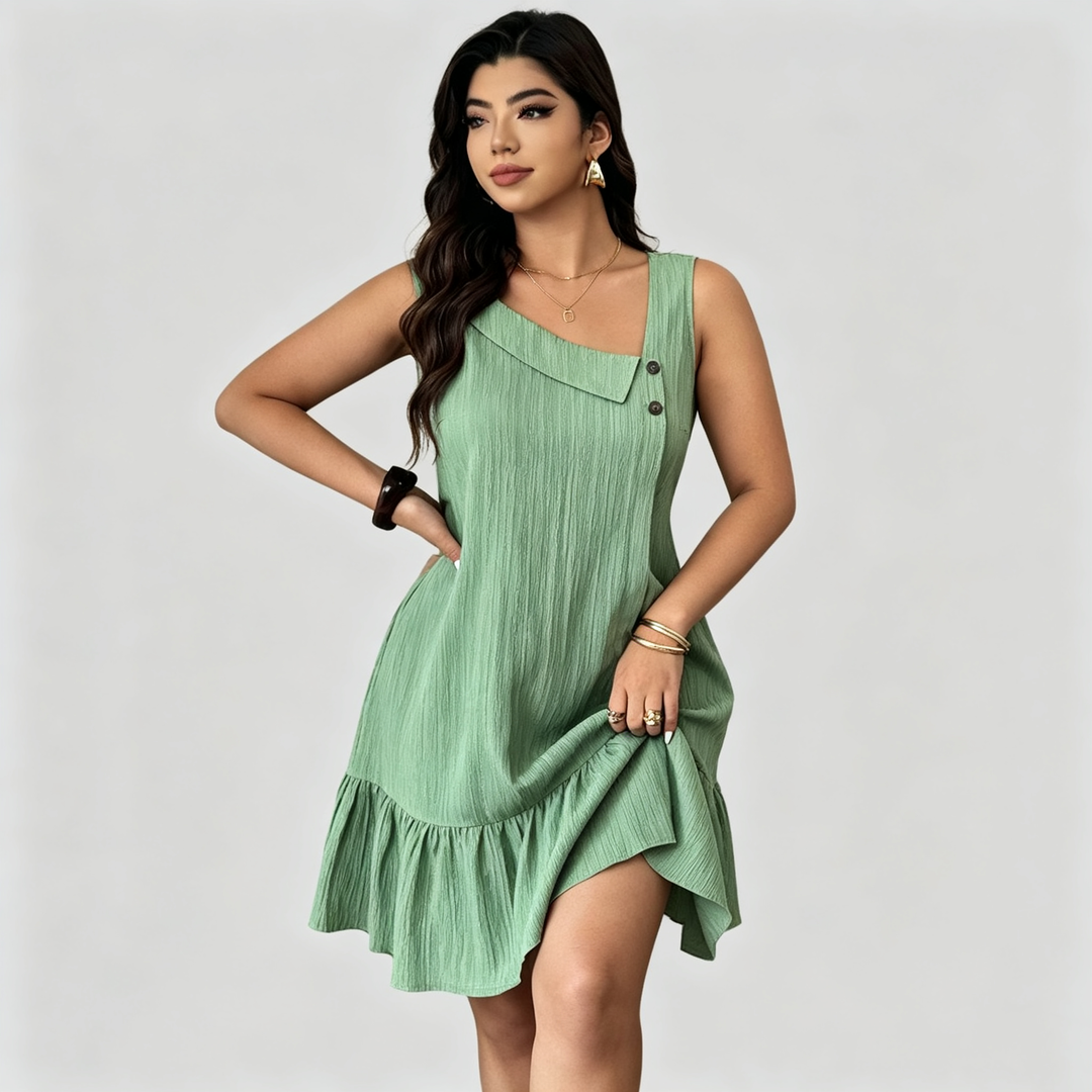 The Elara Asymmetrical Ruffle Crinkle Mini Dress